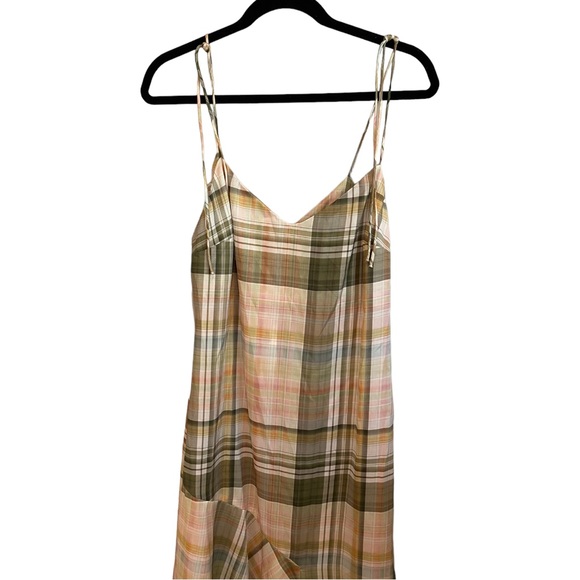 Zara TRF Pink, Green, Cream Plaid Check Satin Midi Maxi sun dress - Picture 6 of 13